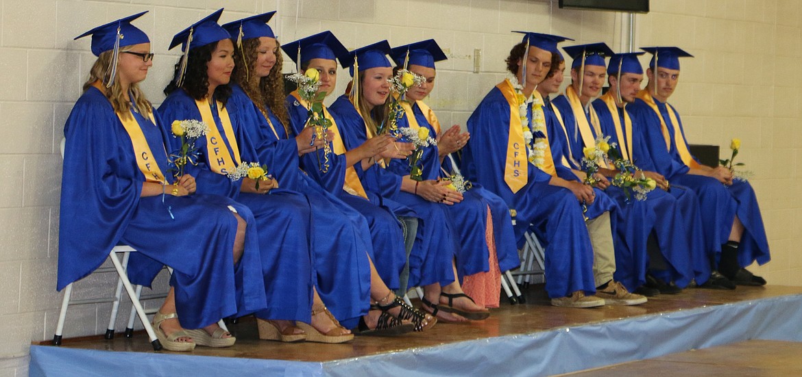 -- Photo by Lynne Haley

Clark Fork High School's class of 2016, left to right: 
Catherine Bistline, Rose Levy, Leslie Kiebert, Samantha Martin, Sunny Koivu, Veronica Dake, Niko Icardo, Derek Lowry, James Cope, Tyler Hammack, Garrett Pomerleau and Eich Anderson.