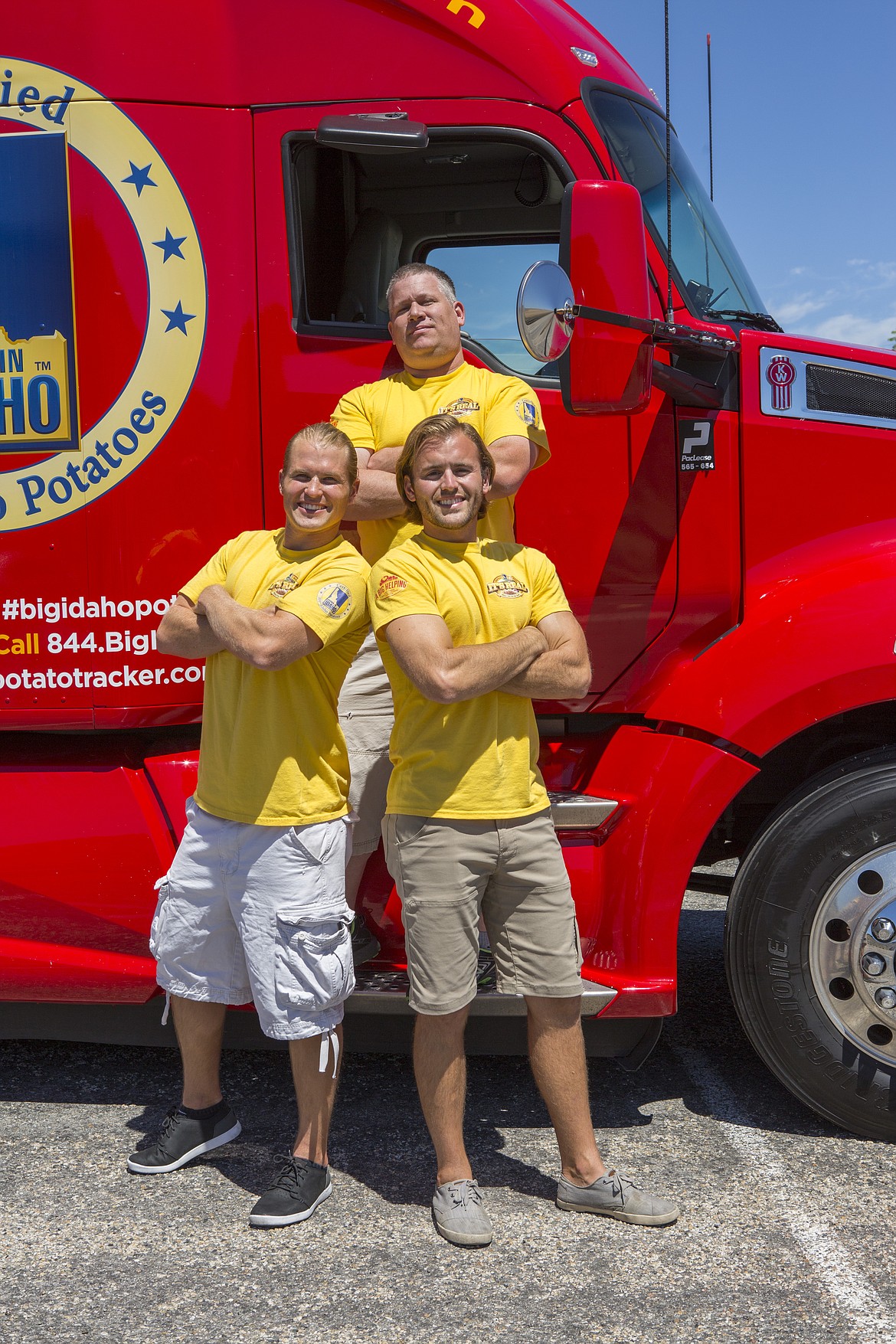 Courtesy of the Big Idaho Potato Tour
The &quot;Tater Team&quot; poses outside of the Big Idaho Potato Truck, which will be at the Post Falls Super 1 from 10 a.m. to 2 p.m. today. On the truck will be a 6-ton replica of an Idaho potato, which is 28 feet long and 12 feet wide.