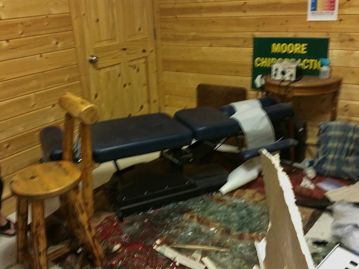 Courtsey photo

Treatment room in Moore's Troy, MT office after woman crashed through.