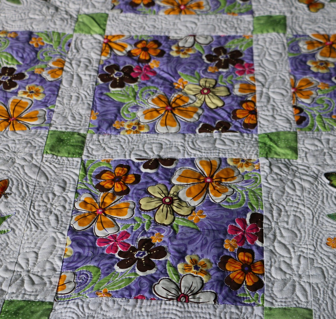 &#151;Photo by LYNNE HALEY
Exceptionally lovely free-motion quilting accents this January Blues quilt by Carol Beber of Panhandle Piecemakers Quilt Guild.