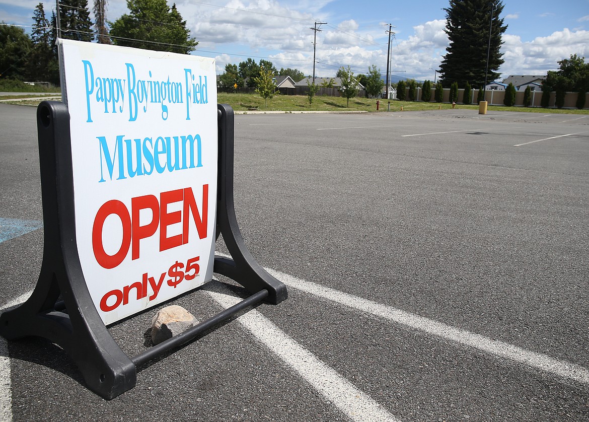 Instead of an ammo box, Richard Le Francis has now placed a large rock next to the Pappy Boyington Veterans Museum sign to weigh it down. The Museum is open Sunday to Tuesday, 10 a.m. to 2 p.m.