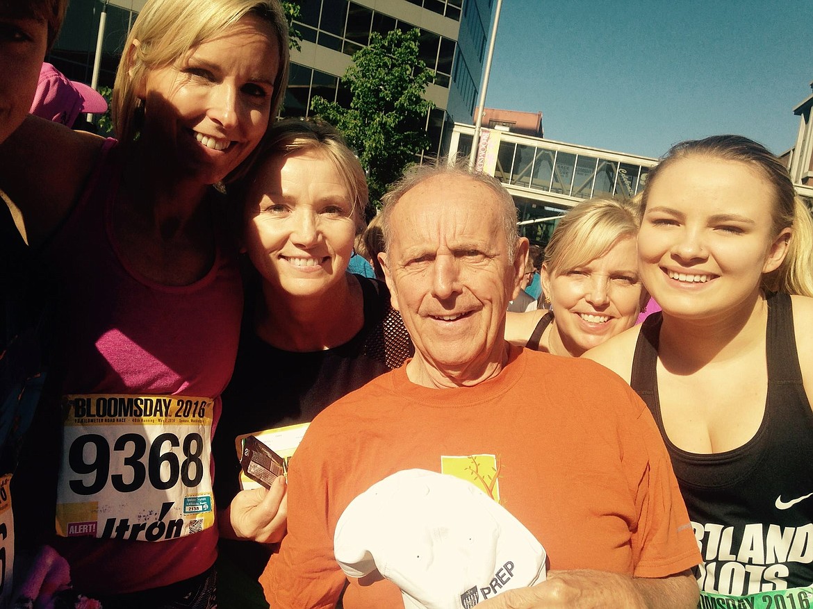 &#151;Courtesy photo
Clark, pictured at this year&#146;s Bloomsday with daughters, from left to right, Kristin Frosaker, Teresa Kincaid and  Michelle Henry, as well as grandaughter Ellie Henry. Clark has run in 30 consecutive Bloomsdays, and cites running with family as a huge joy in his life.
