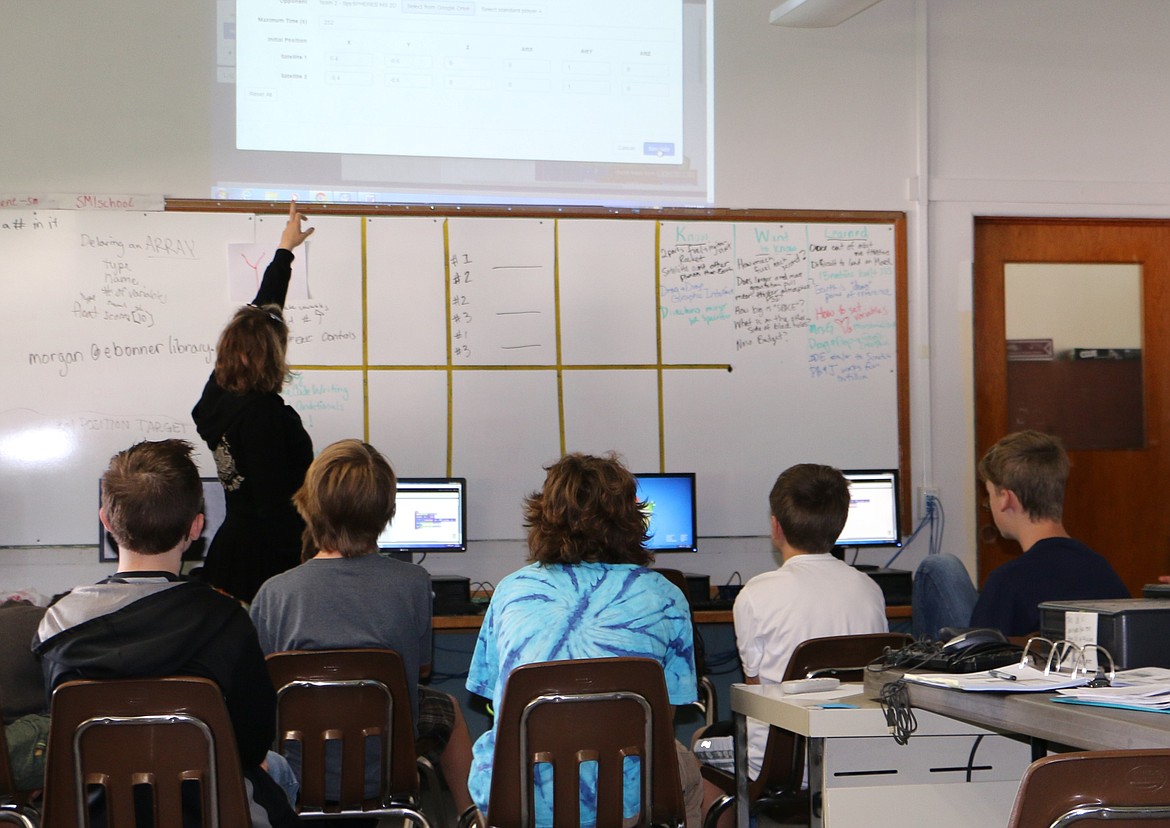 -- Photo by LYNNE HALEY

Zero Robotics instructor Dinah Gaddie explains a daily challenge to a group of students participating in this summertime coding course.