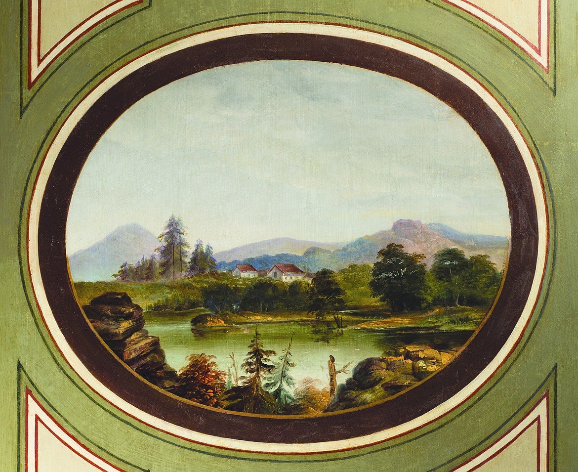 Courtesy of the Architect of the Capitol
This mid-19th-century wildlife fresco is a scene that artist Constantino Brumidi painted on a wall of the U.S. Capitol Building. It is derived from a watercolor of the Cataldo Mission that was painted by John Mix Stanley on a railroad expedition.