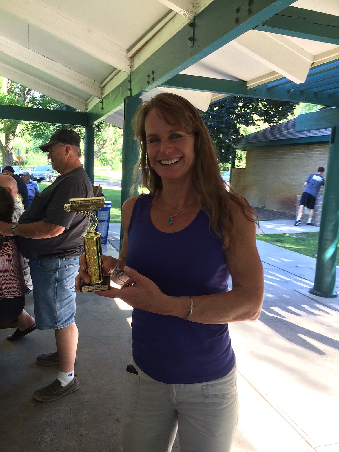 &#151;Courtesy photo
Donna Griffin holds her second-place award from the Idaho School Bus Safety Roadeo.