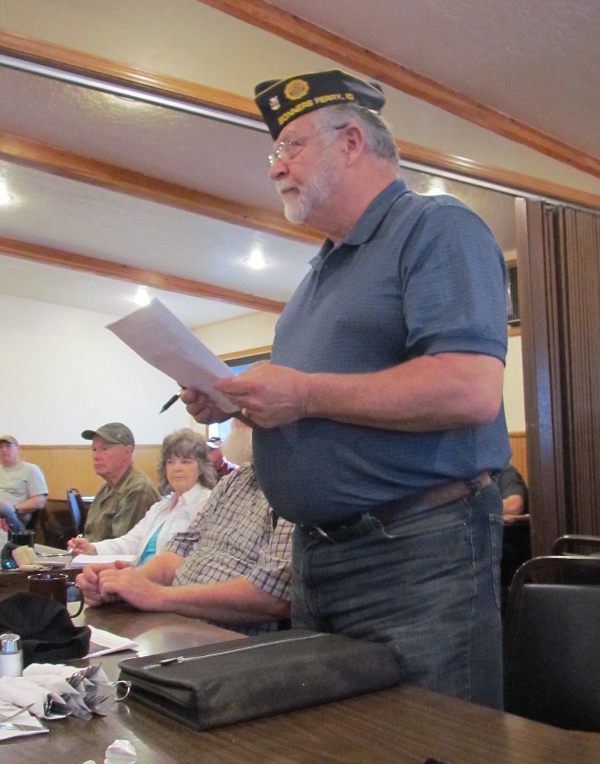 -- Photo by LYNNE HALEY

Decorated veteran and American Legion leader Kenneth Toline asks Rep. Labrador a tough question about veterans' high suicide rates.