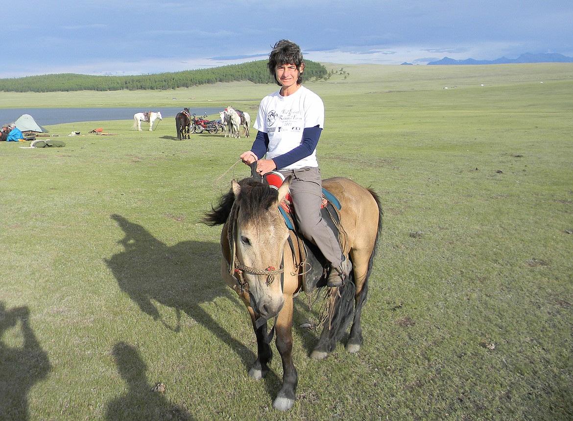 Deborah Schatz on one of the Mongolian horses.