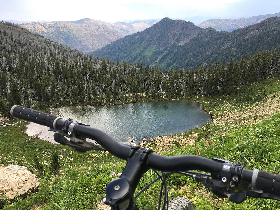 Looking down on an alpine lake along Trail No. 7 in the Swan Mountains.