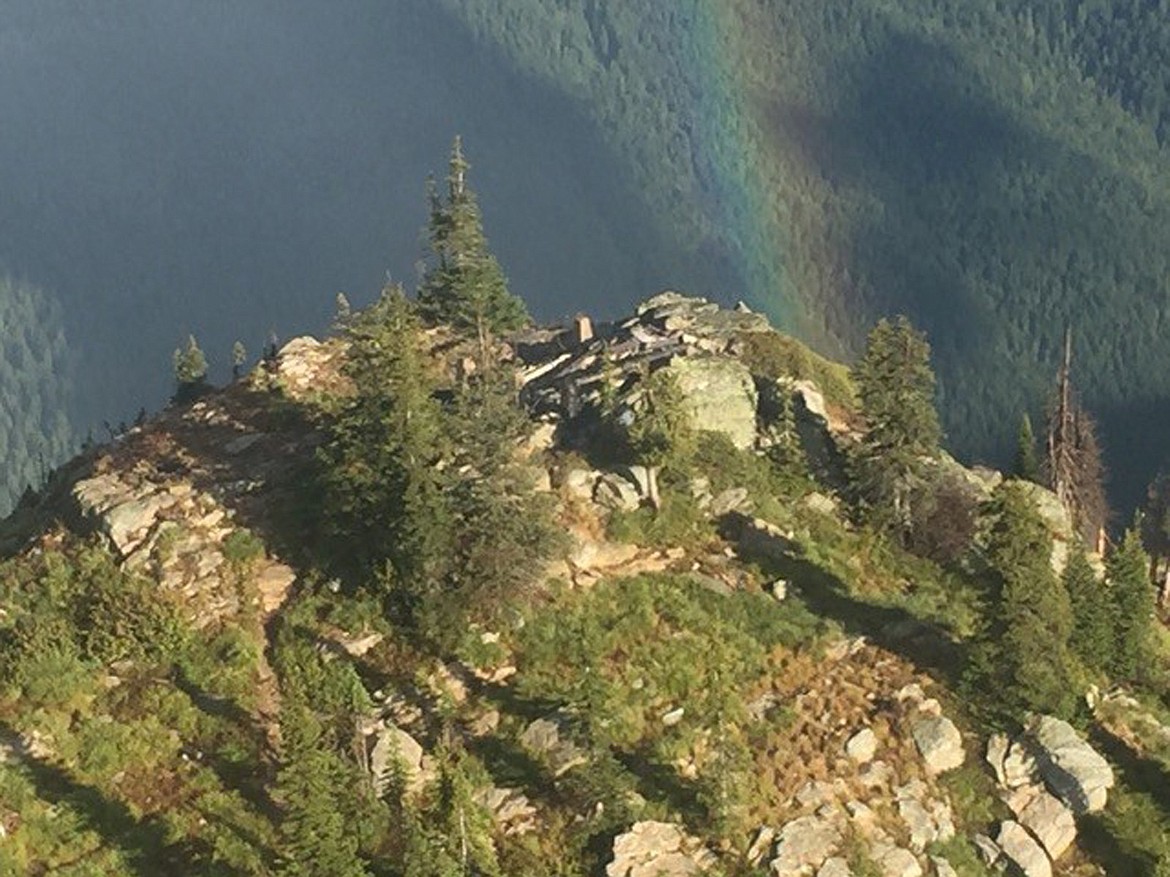 &#151;Photo courtesy CLINTON AGIDIUS
An aerial view of the destroyed Little Snowy Top Lookout Tower.