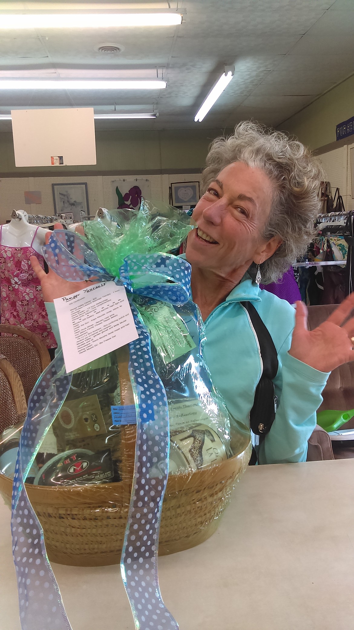 -- Photo courtesy

Diana Botkins, left, won the &#147;Pamper Yourself&#148; basket containing gift certificates and items donated from many businesses around the county, such as Moose Valley, Dr. Moore&#146;s Chiropractic, Oo La La, Under the Sun, Iron Mike&#146;s, Mandy&#146;s Gift Gallery, Heart Rock Wine and more. Tina Berg, right, the winner of our &#147;Craft Basket&#148; a basket of homemade crafts, jams and jellies. Donated by Peggy Clark of Peggy&#146;s Pantry.