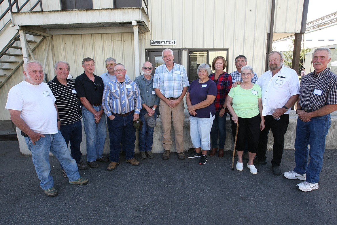 &#151;Photo by JIM MCKIERNAN
Retirees of the Laclede sawmill came out to celebrate the mills 40th anniversary Friday. Pictured, from left, are Butch Ramsay, Rich Nadeja, Jim Forrell, Joe Boyle, Steve Allen, Bill Cassidy, Clyde Cary, Judy Kerns, Beti Becker, Ron Neville, Sue Roop, Dink Roop and Rick Watt. Not pictured: Bill Galloway.