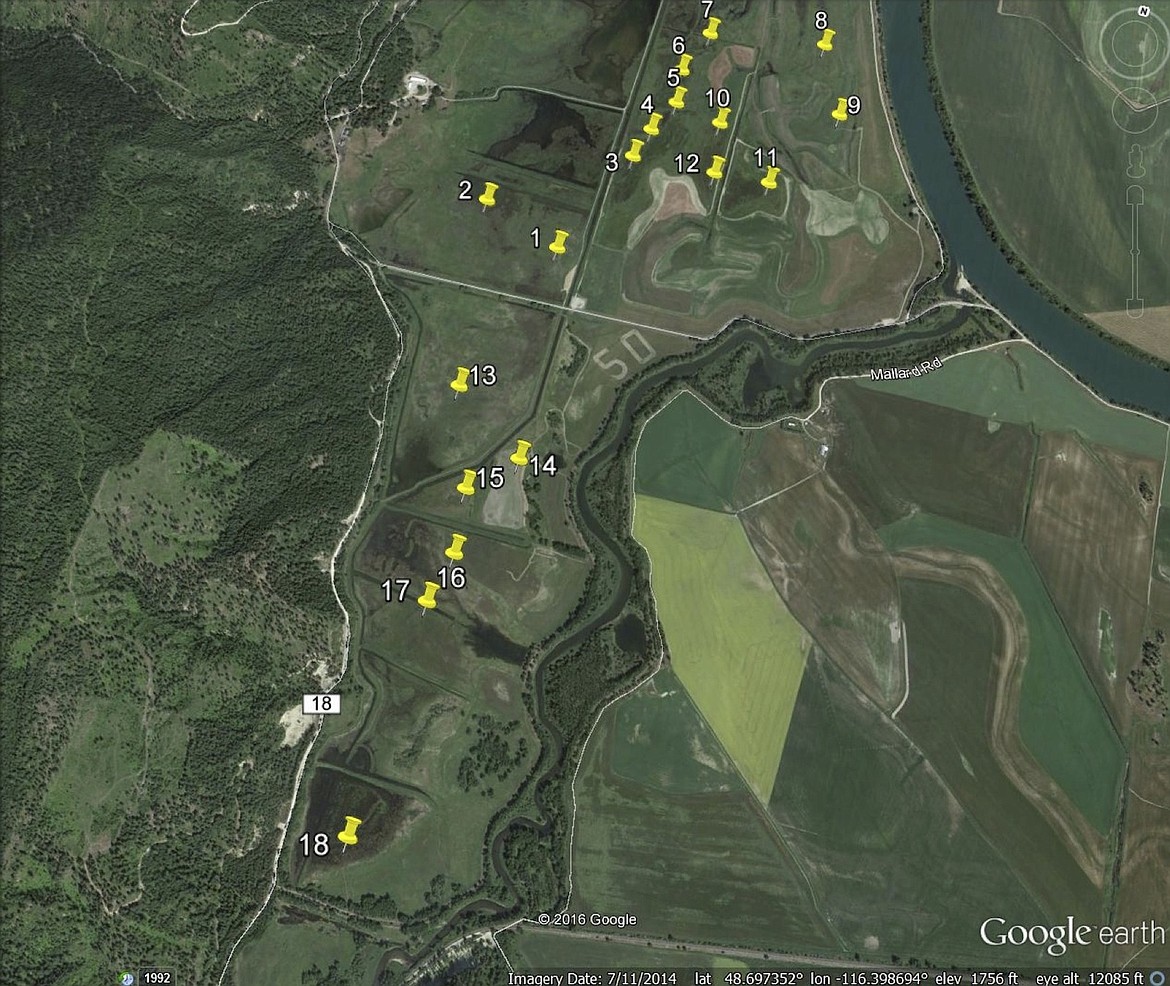 &#151;Courtesy photo
A map showing the locations of the waterfowl hunting blinds at the Kootenai National Wildlife Refuge.