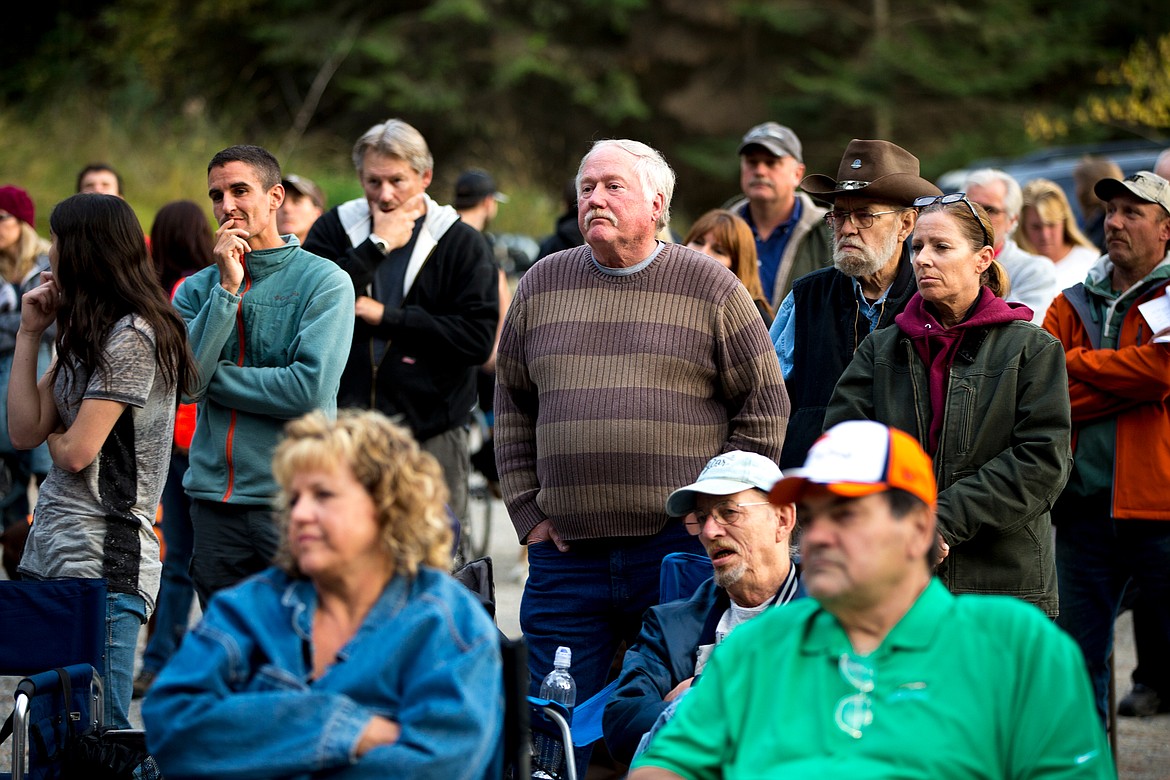 JAKE PARRISH/Press

Dave McKeown, center, who lives on Yellowstone Trail Road, listens to Bureau of Land Management Field Manager Kurt Pavlat answer questions posed by community members at a meeting regarding the Wallace L. Forest Conservation Area Vegetation Treatment and Trails Project.