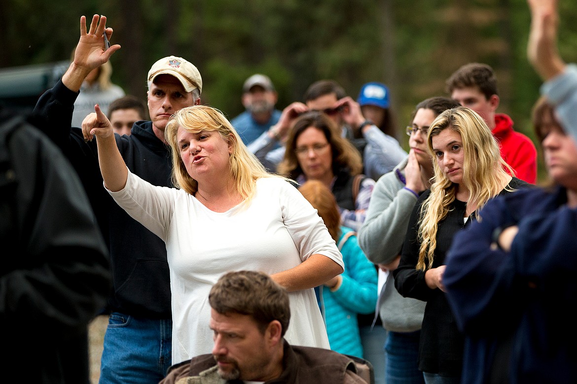 JAKE PARRISH/PressDawnell Scroggin expresses her frustration along with fellow community members at the Bureau of Land Management's proposal to develop the Wallace L. Forest Conservation Area. Scroggin has lived in the area all her life, and believes the vegetation thinning and proposed mountain bike trails will disrupt the wildlife and tranquility the area currently exhibits.