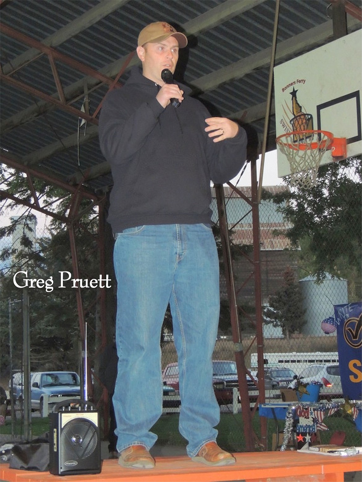 &#151;Courtesy photo
Greg Pruett talks about the &#147;castle doctrine&#148; at Second Amendment rally at the Boundary County Fairgrounds.