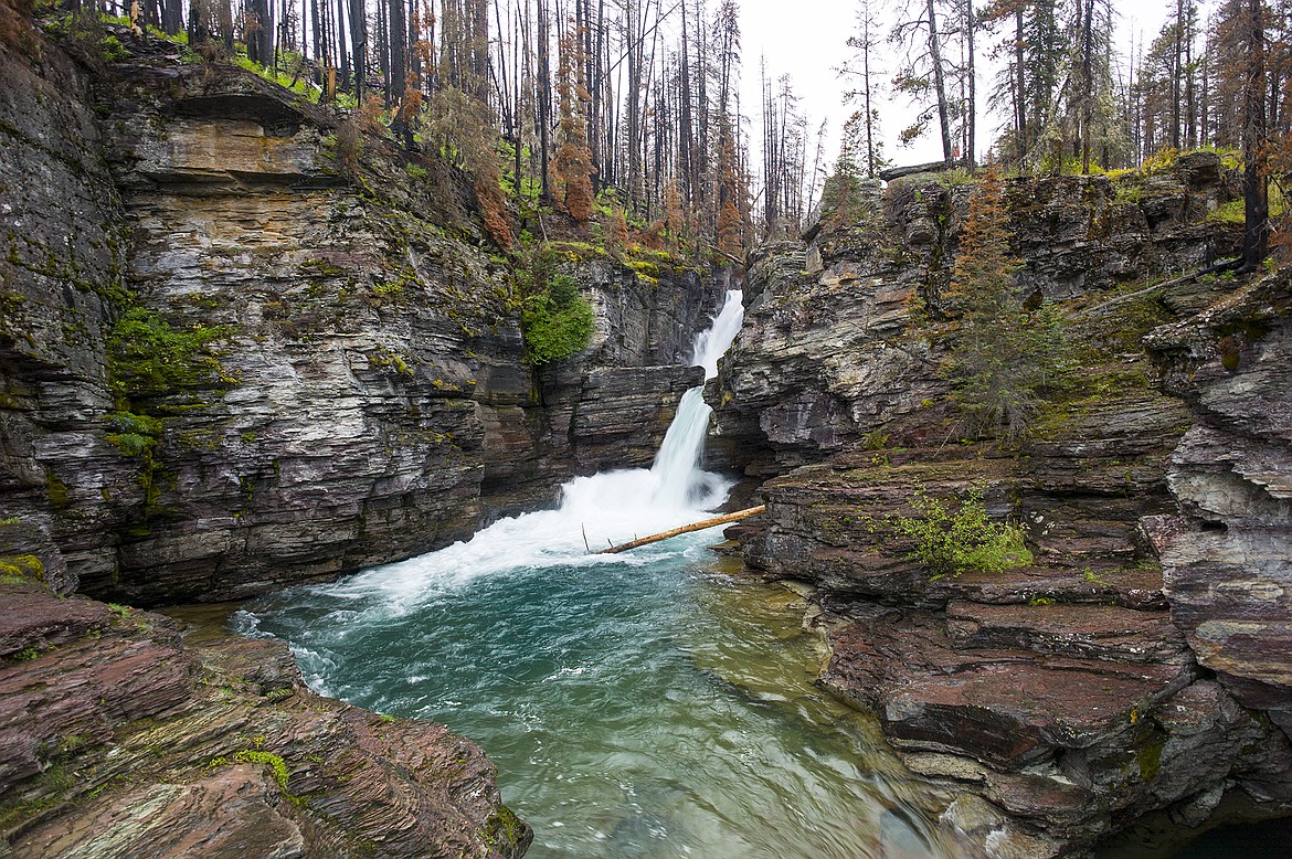 St. Mary Falls in the rain.