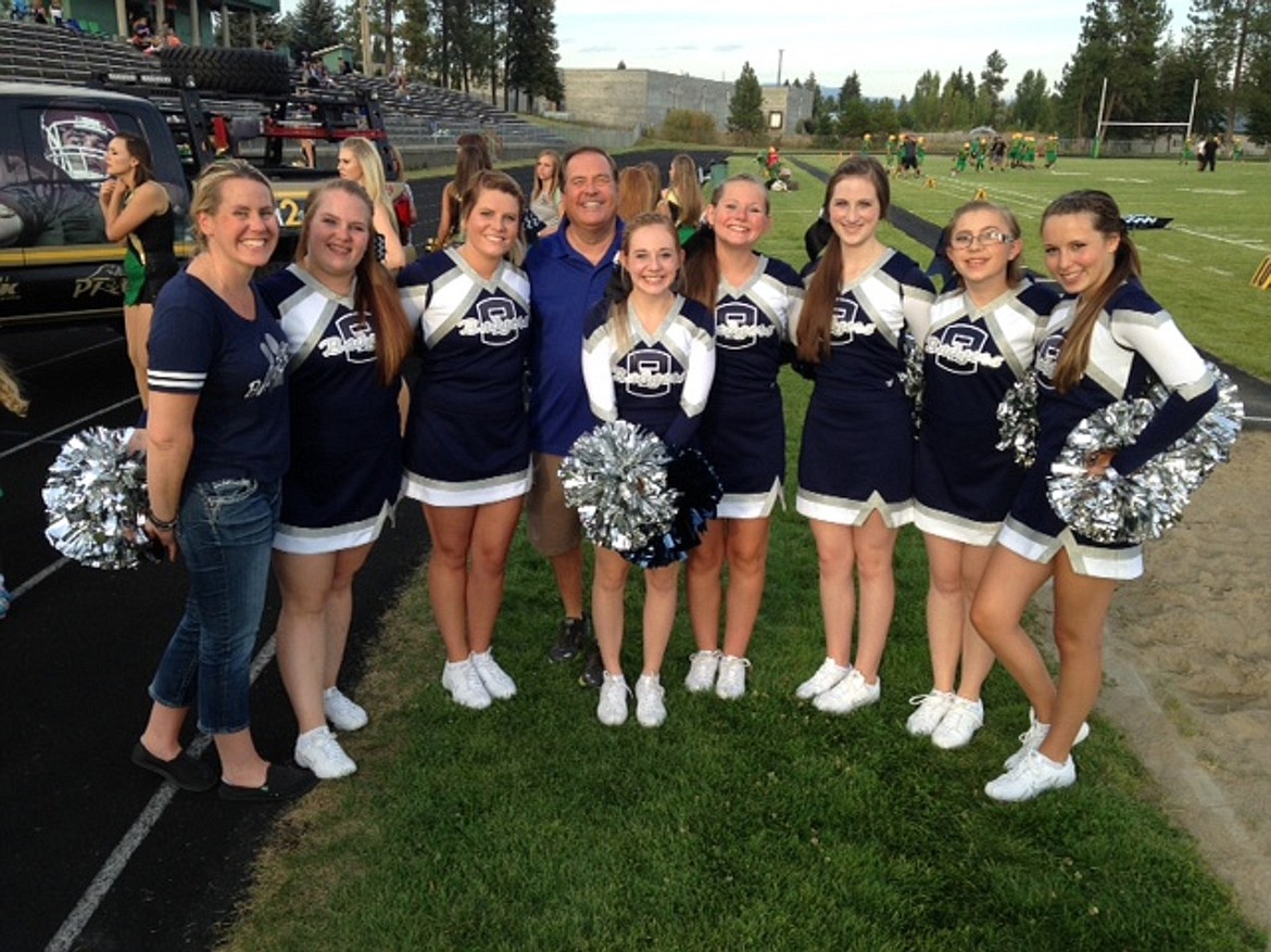 &#151;Courtesy photo
BFHS cheer team pose with KREM-2 chief meterologist Tom Sherry during Tom&#146;s Tailgate celebration at a recent Badgers football game.