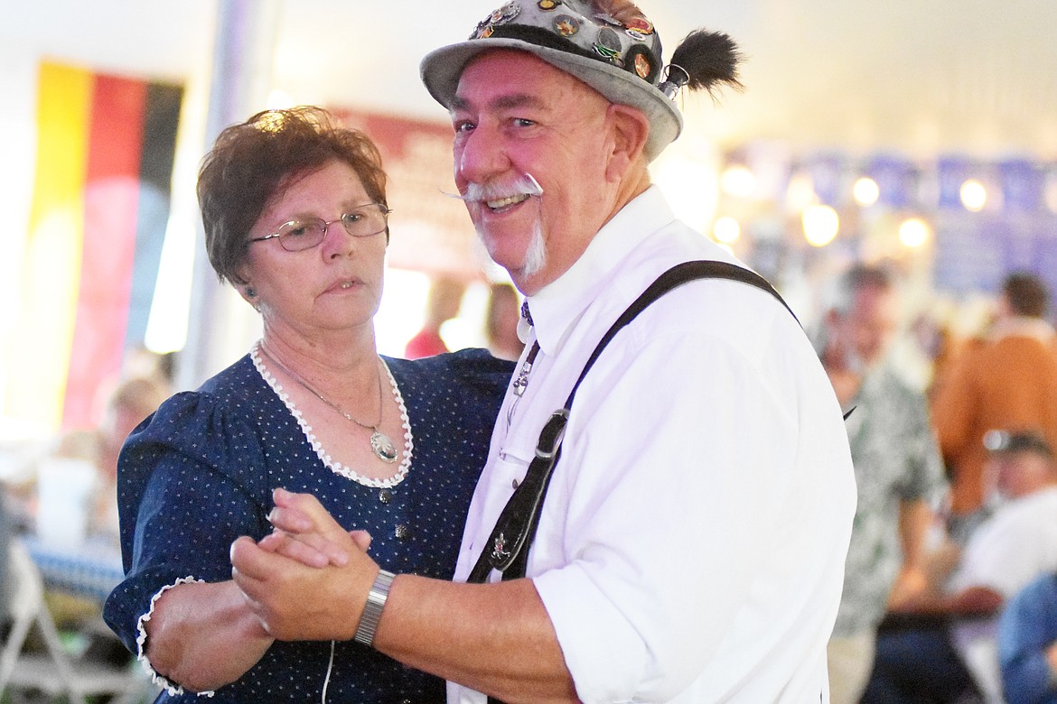 Don and Lois Schrader dance under the Big Top Thursday evening at the Great Northwest Oktoberfest at Depot Park.