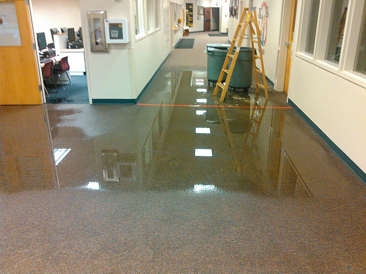 Whitefish District Maintenance Director Chad Smith took this photo on Sept. 14 at Muldown Elementary after a hot water heating system leak flooded the hallway.