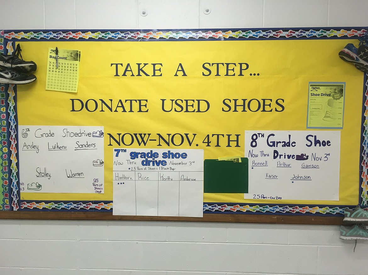 &#151;Courtesy photo
A Boundary County Middle School bulletin board promotes the school's shoe drive.