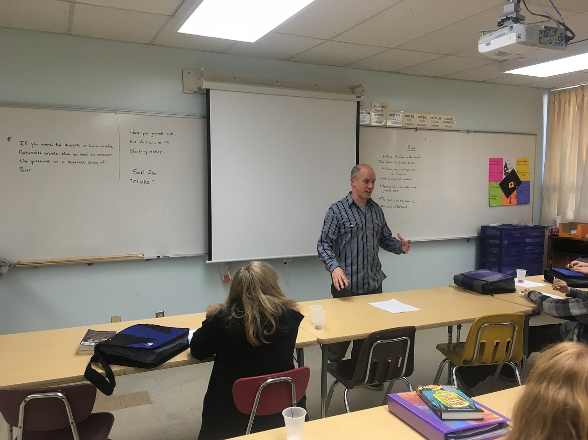 &#151;Courtesy photo
Mr. Garrison talks to students during a recent Boundary County Middle School class.