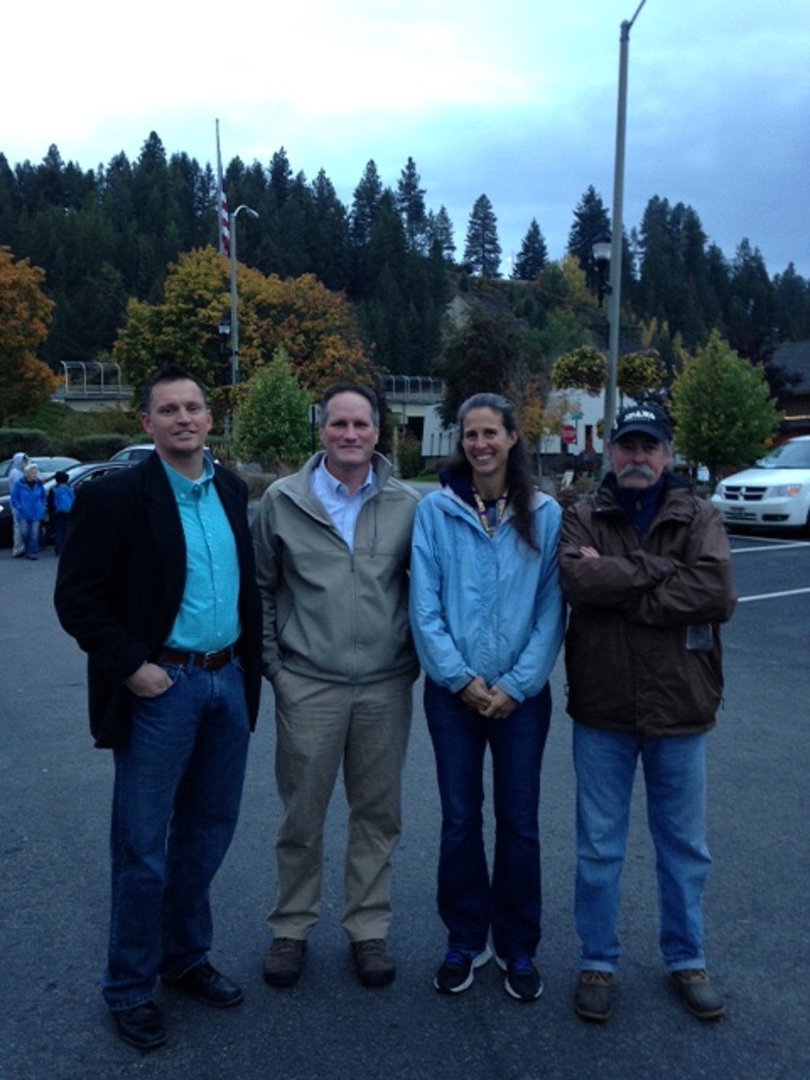 On Oct. 5, more than 70 parents, teachers and Valley View students braved the cold, dreary weather to participate in the National Walk to School event. Schools all across the nation, and many other countries, have been participating in this event since 1997.  Locally, Valley View has been walking to school for 17 years, &#147;for the fun of it,&#148; PE Teacher, Paula Petesch said. Noteworthy walkers this year from left to right: Valley View principal, Nathan Williams, Bonners Ferry Mayor, David Sims, Valley View P.E. teacher, Paula Petesch and Boundary County Superintendent, Gary Pflueger and Bonners Ferry Mayor, David Sims.

&shy;&#151;Courtesy photo