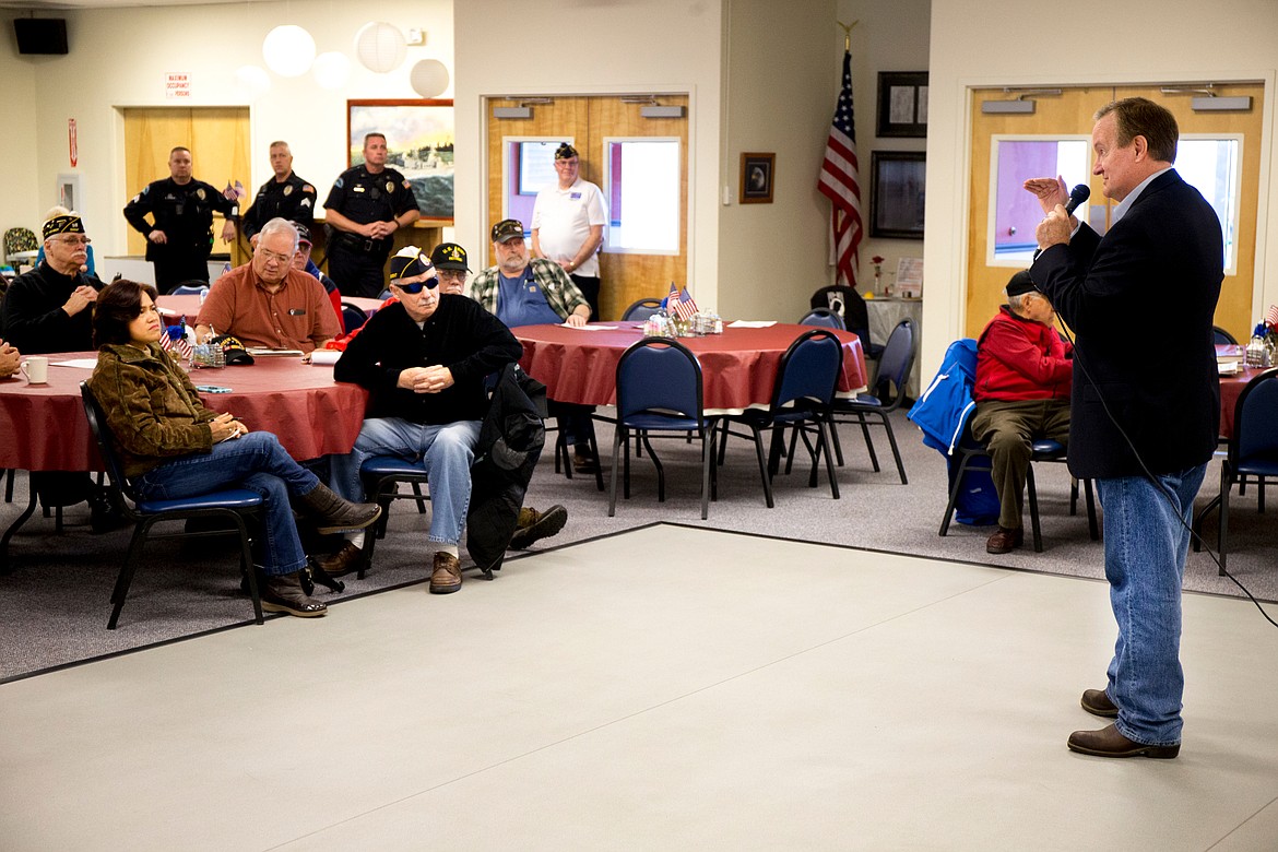 Idaho Sen. Mike Crapo speaks to veterans on Tuesday at the American Legion Post 143 in Post Falls to discuss federal legislation to cut red tape for veterans getting access to healthcare. 

JAKE PARRISH/Hagadone News Network