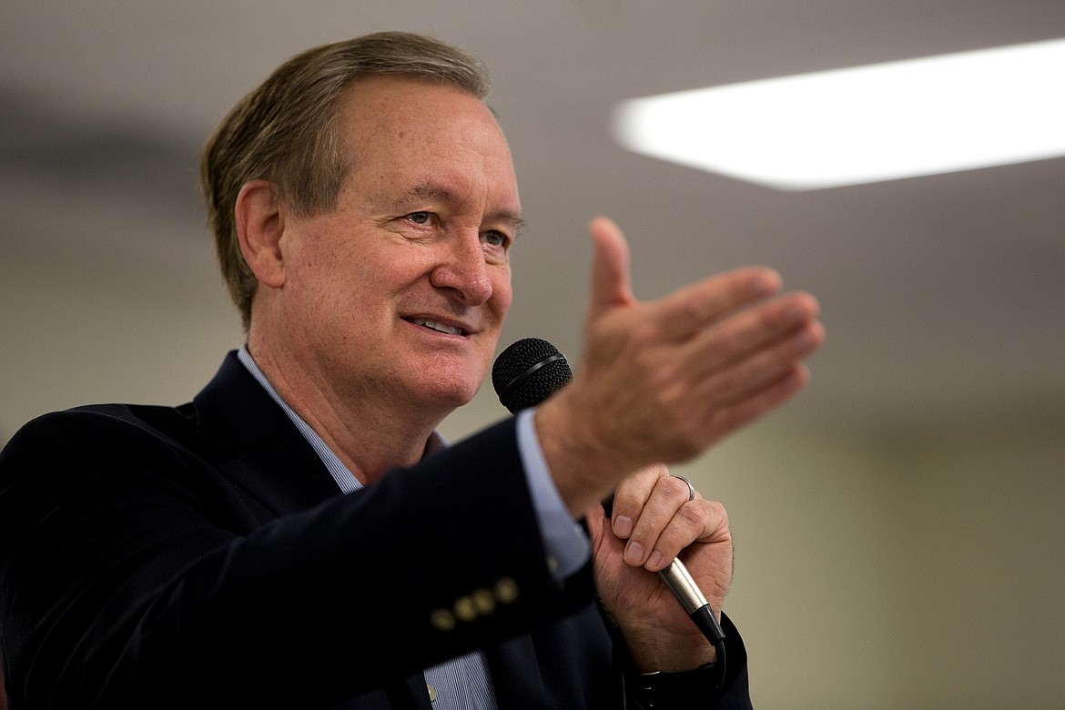 JAKE PARRISH/PressSen. Mike Crapo discusses the Improving Veteran's Care in the Community Act to veterans on Tuesday at the American Legion Post 143 in Post Falls.