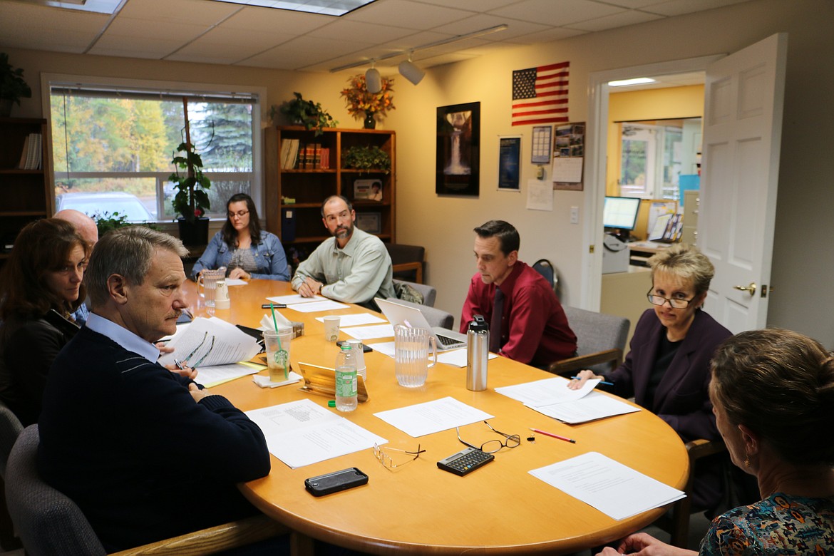 &#151; Photo by MARY MALONE
Idaho Sen. Shawn Keough, top right, and Rep. Sage Dixon, second from left, met with Lake Pend Oreille School District officials Tuesday evening to discuss a variety of topics surrounding education.