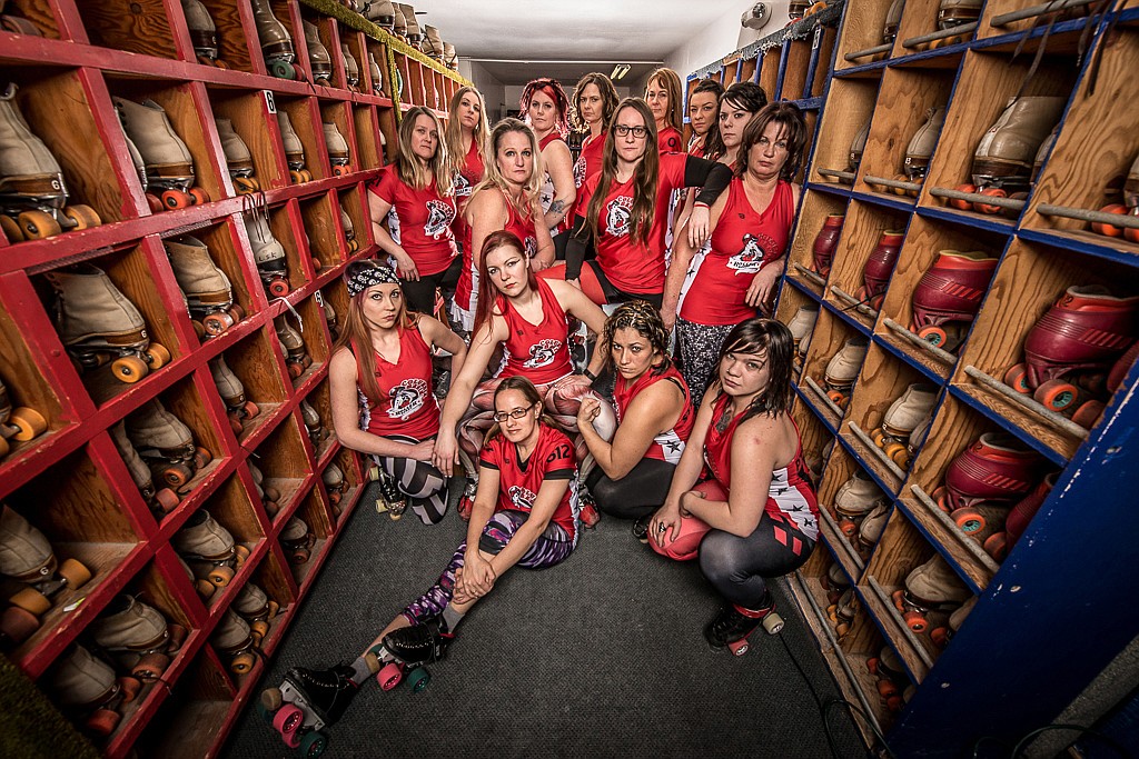 Beth Rutherford photo
The Columbia Basin Roller Derby team includes, front to back, from left; Mauly Mormon, Katiedyd U. Dirty, PTellHer Pain, Stellicious, Roxy Riot, Meean Kitty, Brawl Flower, Medusa Damage, Shannanigans, Sasstastic, Jordangerous, Wenezday Thumpday, Whack, WreckingBall and Black Widow.