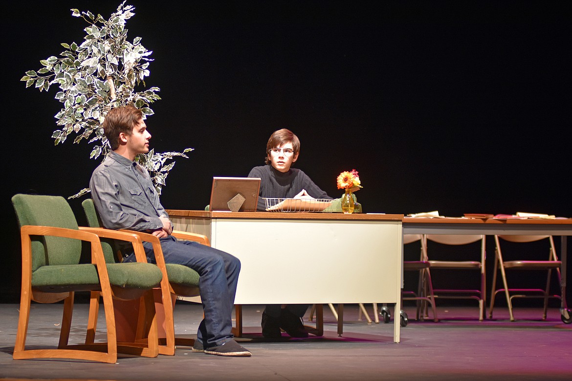 Zach Ade as David Clemens and Logan Mercer as Dr. Alan Swinford in the play &#147;David and Lisa.&#148;