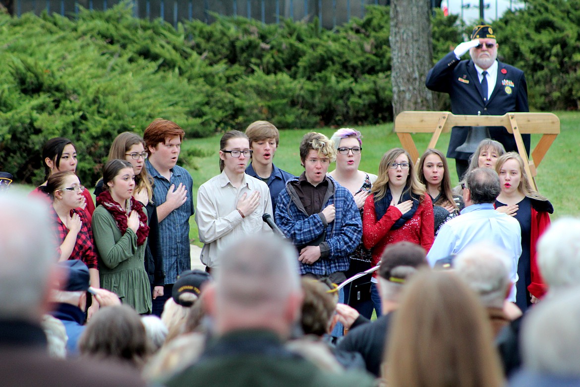 Photo by STAR SILVA
Bonners Ferry High School Choir performs a patriotic medley on Veterans Day at Veterans Memorial Park in Bonners Ferry.