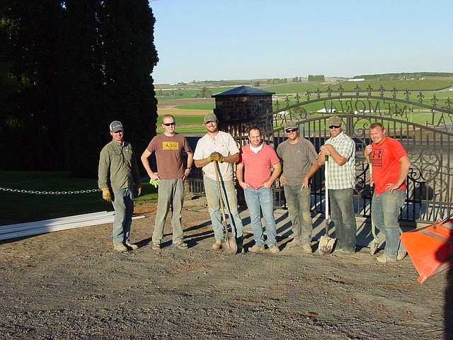 Ted Escobar/The Sun Tribune - From the left, Kene Christensen, Blair Eyre, Kevin Gilbert, Brett Allred, Mark Anderson, Nick Anderson and Mark Christensen were the sagebrush removal crew.