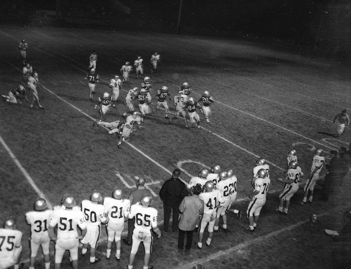 Playing in the state championship game in November, 1970 against Havre. Columbia Falls was in white. This is before the fog rolled in.