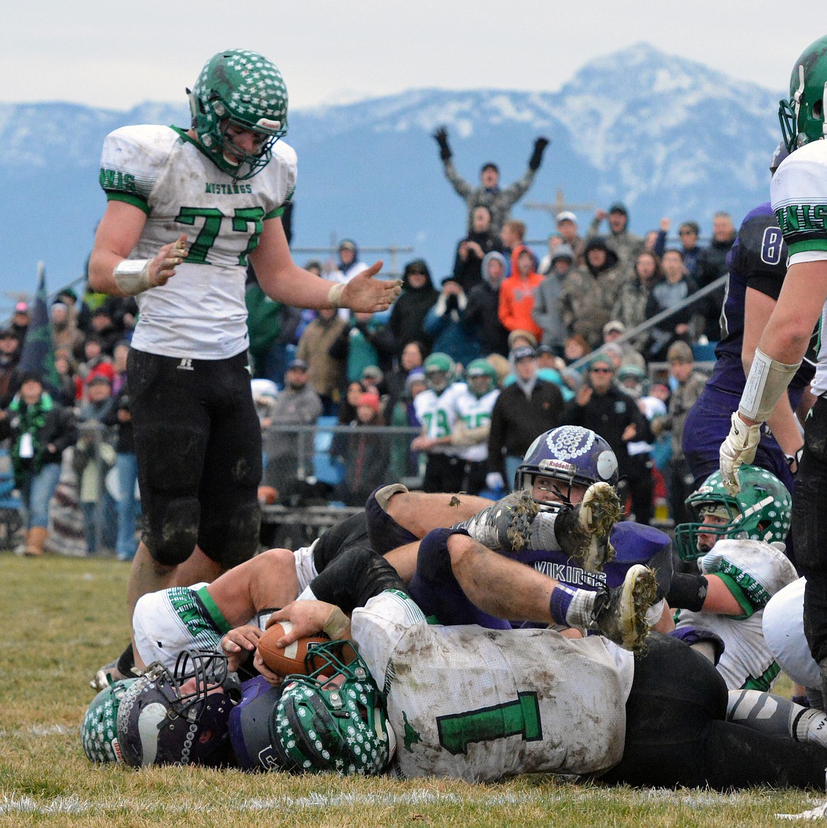 CHARLO HIGH School QB Landers Smith falls just short of the goaline in attempt to take the lead late in the fourth quarter in the Class-C 8-man state championship game Saturday afternoon at Charlo High School. (Jason Blasco/Lake County Leader)