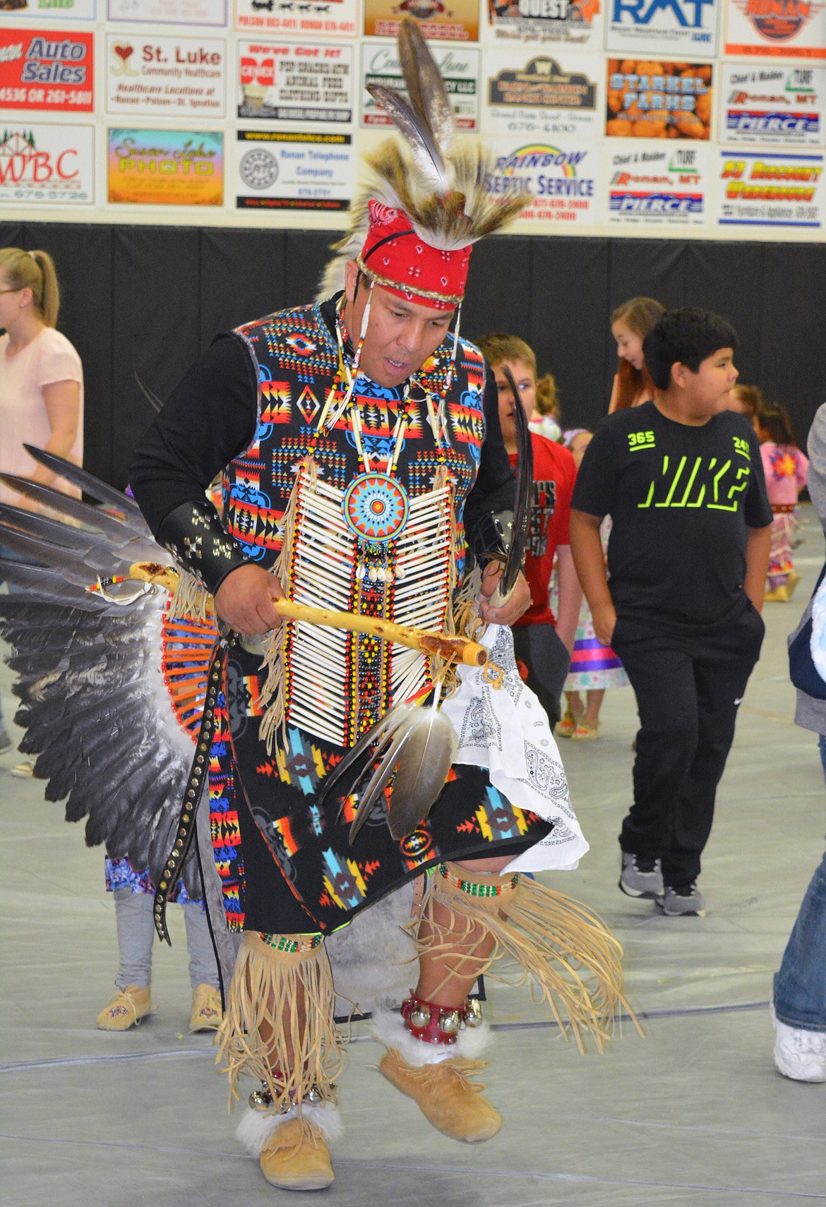 A VALLEY RESIDENT dances in the Head Start Powwow Friday at Ronan High School.