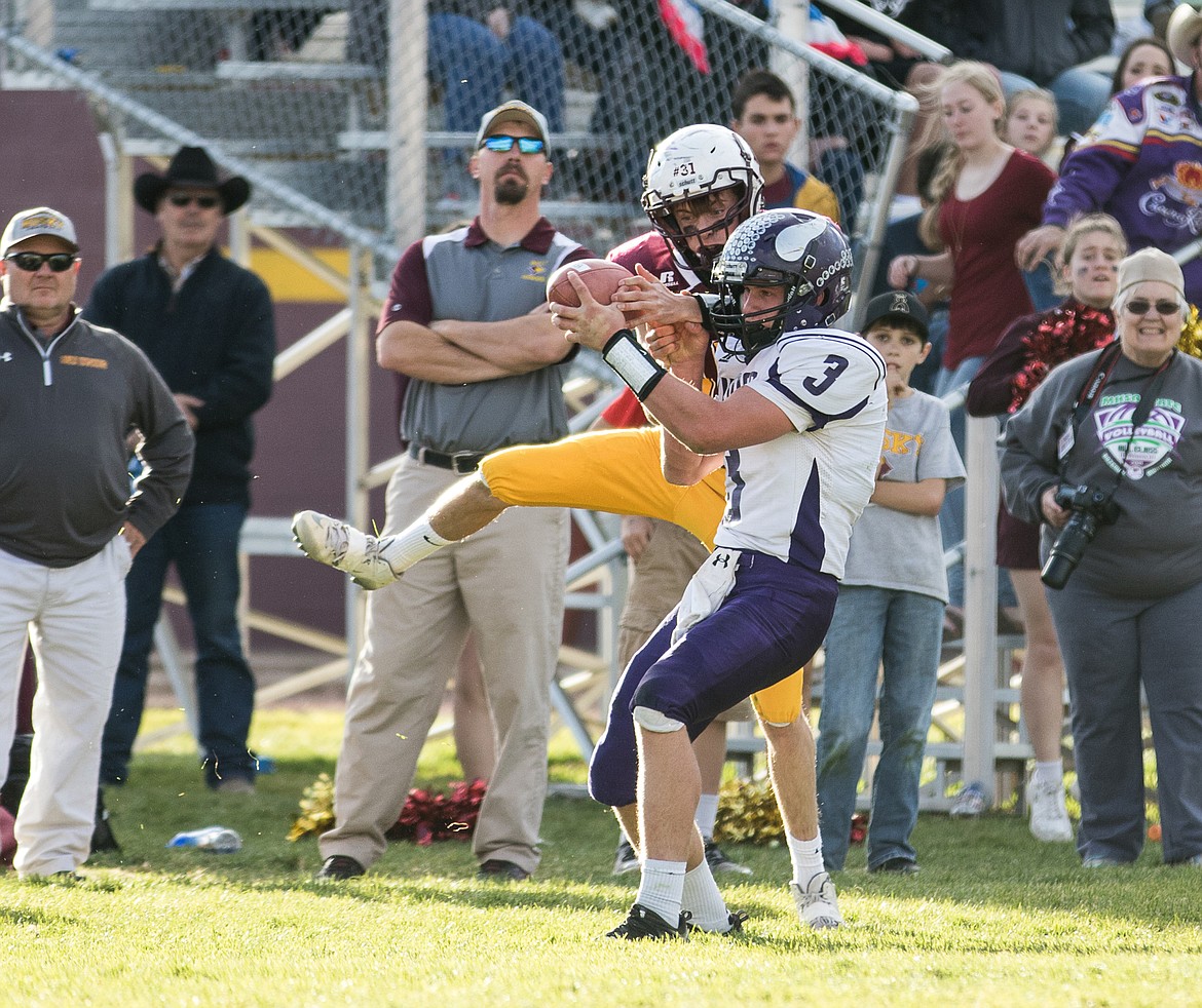 CHARLO&#148;S LANDERS Smith breaks up a pass intended for a Belt wide receiver during the Class C semifinal football game on Saturday in Belt. The Vikings won 50-35 to advance to the state championship game, which will be in Charlo this Saturday. (Photo courtesy of Kylie Richter)