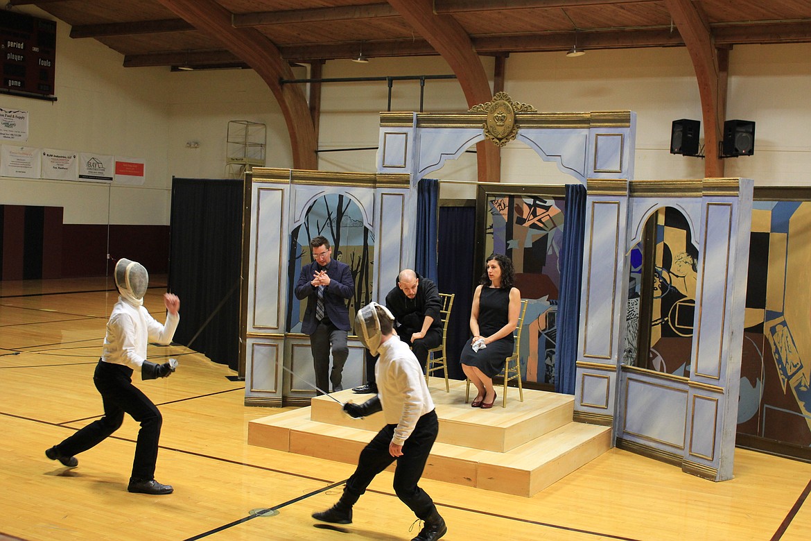 A sword fight during Shakespeare&#146;s &#147;Hamlet&#148; thrilled Alberton students during a Nov. 16 production. (Photo by Kathleen Woodford/Mineral Independent)
