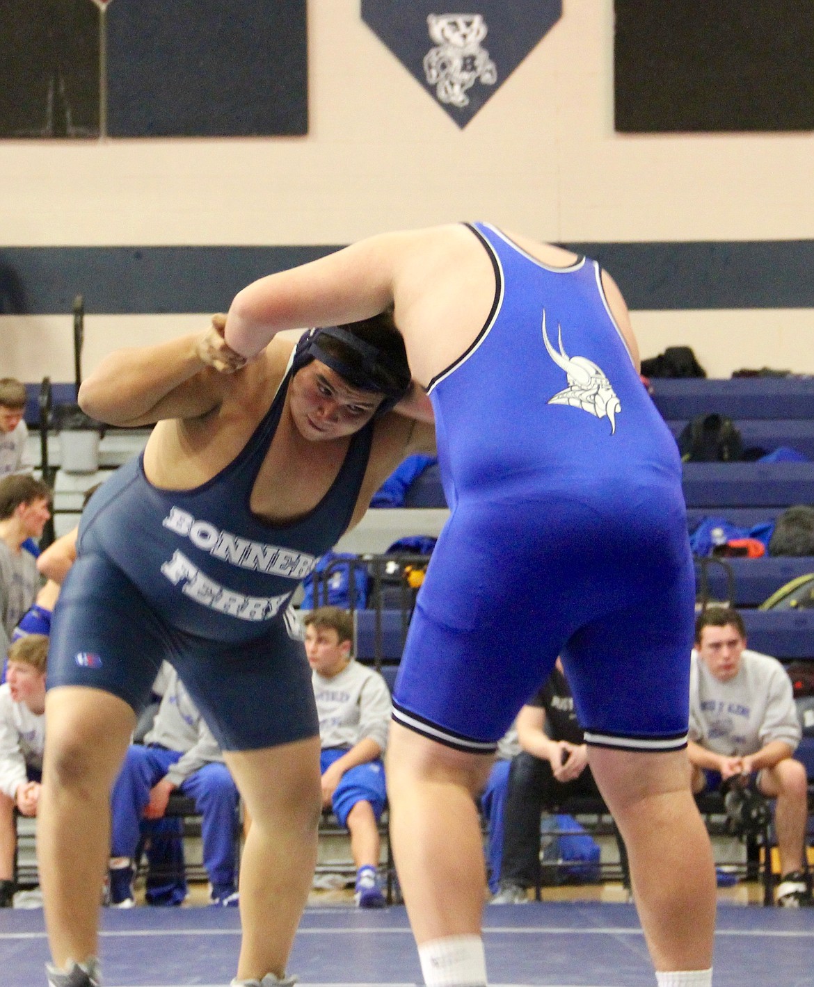 --Photo by DAC COLLINS
Bonners Ferry wrestler Ronnie Craig grapples with a Cour d'Alene wrestler.