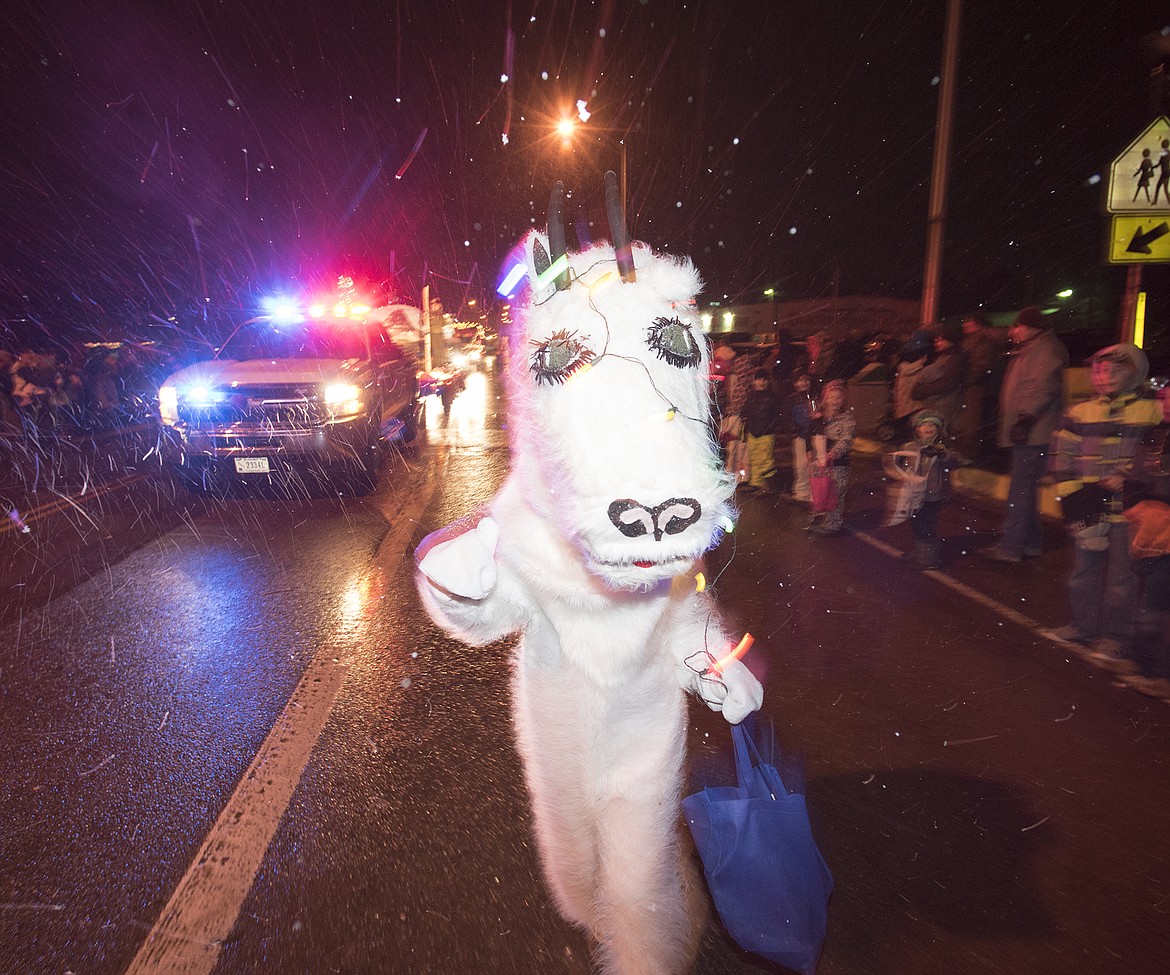 The Glacier Park Conservancy goat hands out candy in the parade.