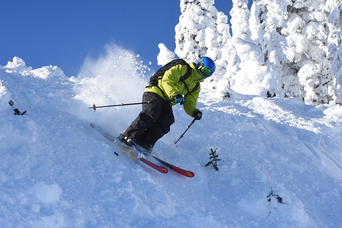 Matt Baldwin photos / Daily Inter Lake
A skier drops into Marmot at Whitefish Mountain Resort on Wednesday, Dec. 7.