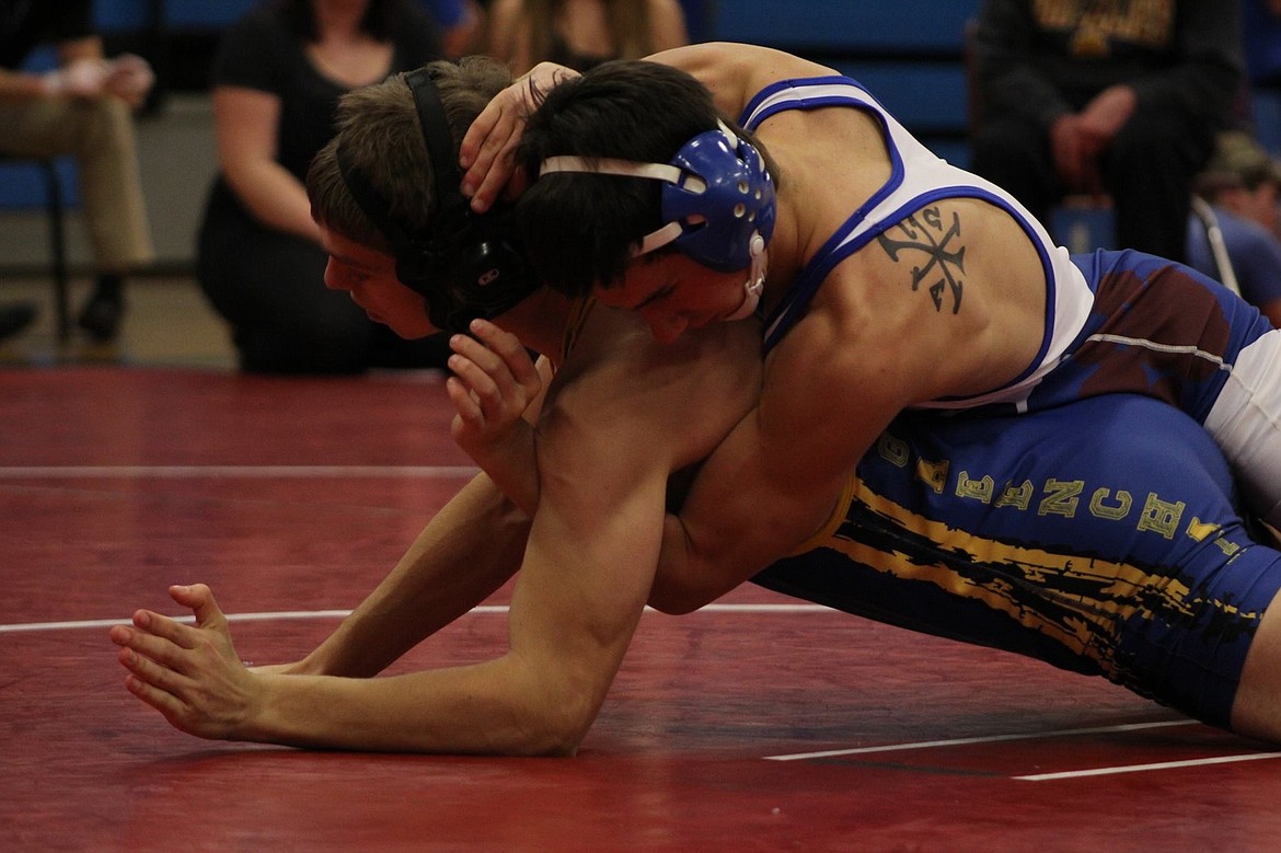 At 132, Clark Fork Kaleb Ververis came in second place, where Reed Christensen (Libby) won. Ververis beat Michael Diller from Libby for a slot in the final round at the Bob Kinney Wrestling Classic in Superior. (Photo by Nick Ververis).