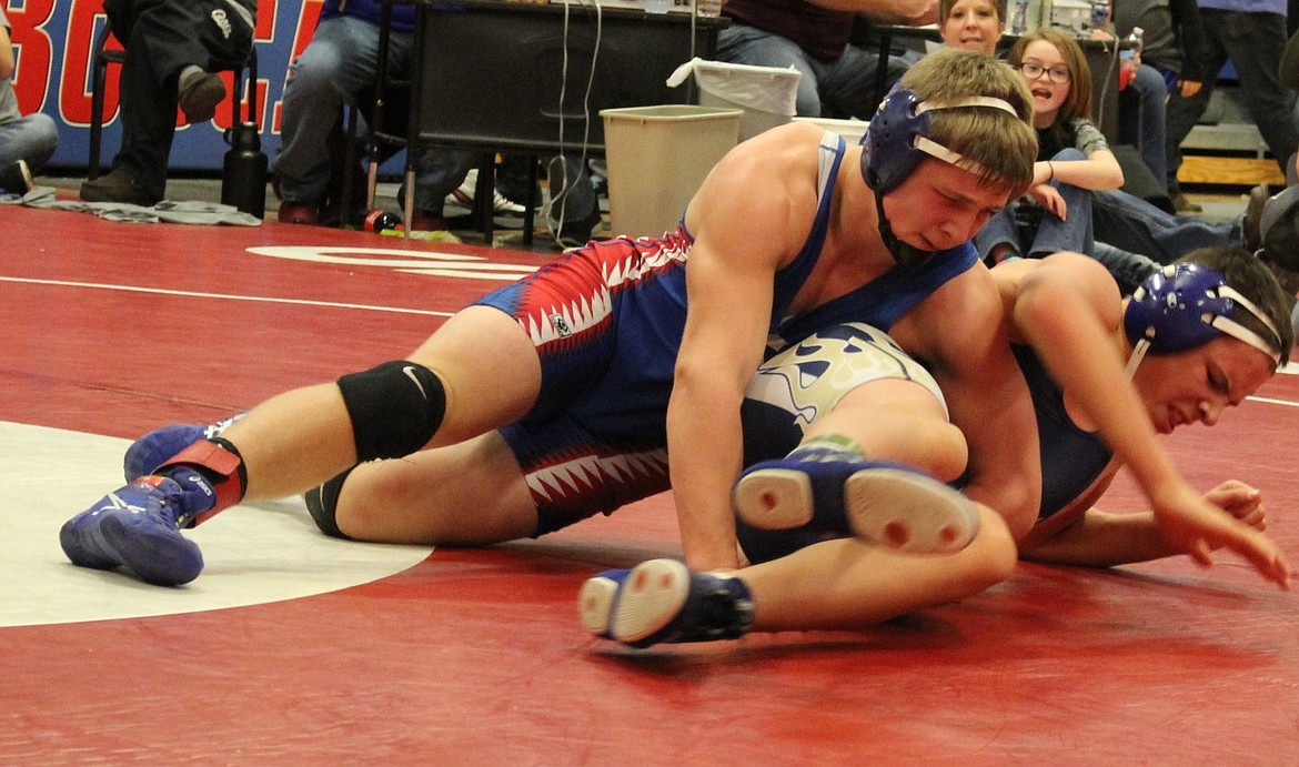At 160, Clark Fork Trey Green, came in fourth with a loss against TJ Knoll of Arlee at the Bob Kinney Wrestling Classic in Superior. (Photo by Kathleen Woodford/Mineral Independent)