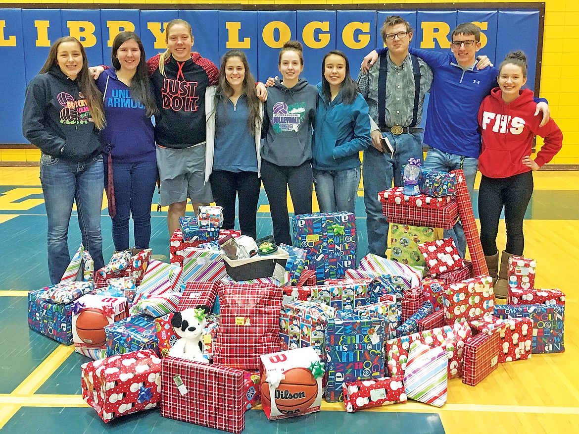 Libby High School Christian Logger Athletes group, who participated in a &#147;Be E-Free&#148; campaign, during which they gave up all of their electronic devices to purchase Christmas presents for less-fortunate children. From left to right: Zoie Spady, Sammee Bradeen, Shannon Reny, Alli Collins, Samantha Miller, Marissa Wood, Robert Aikens, Brian Peck and Emma Gruber. Not pictured: Linsey Walker and Chandler Bower. (courtesy of Paula Collins)