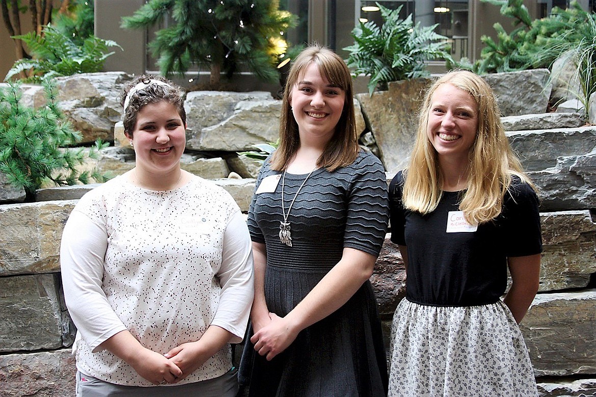 &#151;Courtesy photo
Women Honoring Women has announced the 2016 recipients of the Women of Wisdom Scholarships, awarded at the WOW gala luncheon in Sandpoint this summer. This year&#146;s recipients, pictured from left, are Caitlin Wikel, third year at University of Idaho; Annie Slippy, Idaho Virtual Academy, freshman at Central Washington University; and Corinne McClelland, Sandpoint High School, freshman at Brigham Young University;  Any Bonner County young woman either attending college for the first time or as a continuing student wishing to apply for a 2017 WOW scholarship should submit her application by Feb. 1. The application can be found at bonnercountywomenofwisdom.shutterfly.com.   If you would like to donate toward the scholarships, which are awarded each year, donations can be sent to Women Honoring Women, 1482 Wrenco Loop Road, Sandpoint, ID  83864.