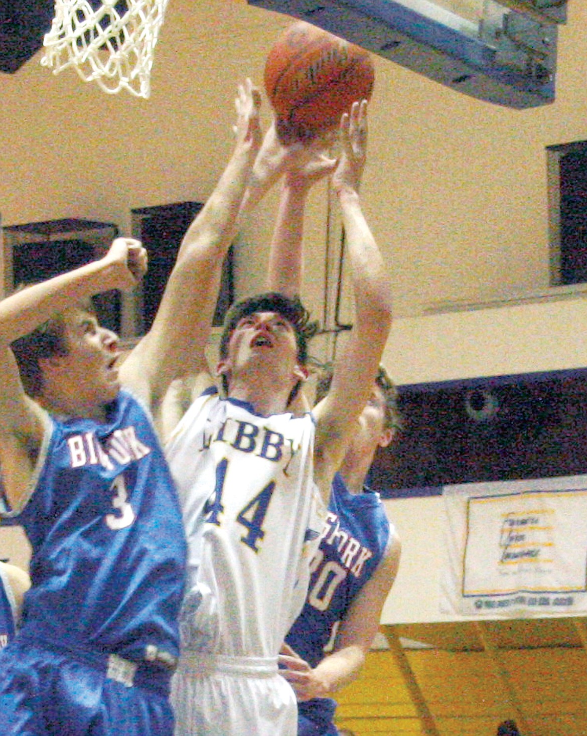 Senior Erik Lauer going in for a lay-up during the Loggers game against Bigfork on Saturday. (Bethany Rolfson/TWN)