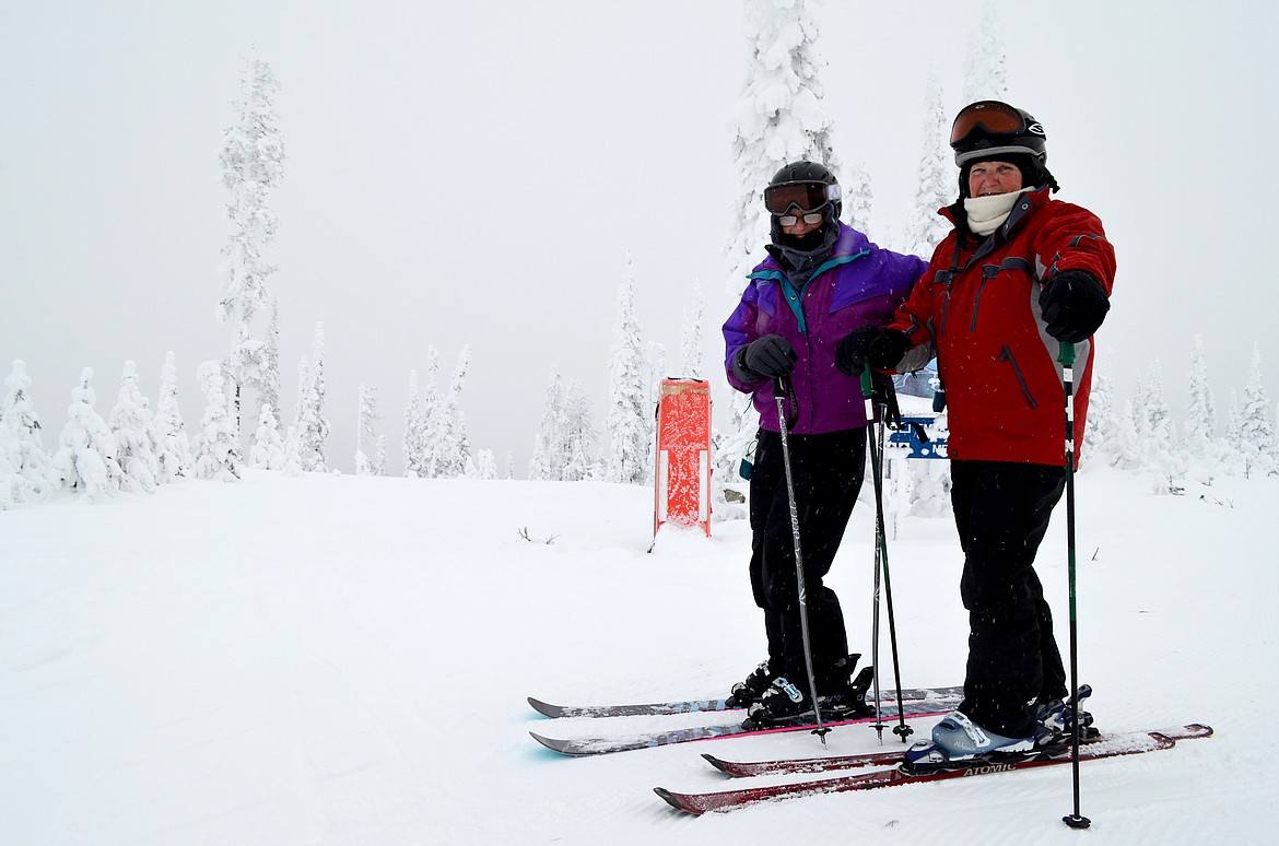 Twin sisters Kay Ainslie and Sammy Scott traveled from Ronan for opening day at Blacktail Mountain.