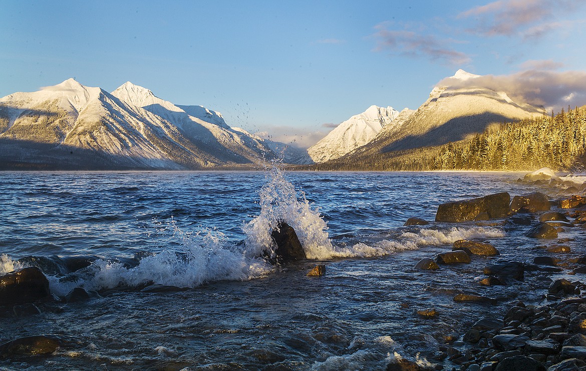 Waves crash on the Lake McDonald shoreline as a cold front brought the region&#146;s first arctic air of the season.