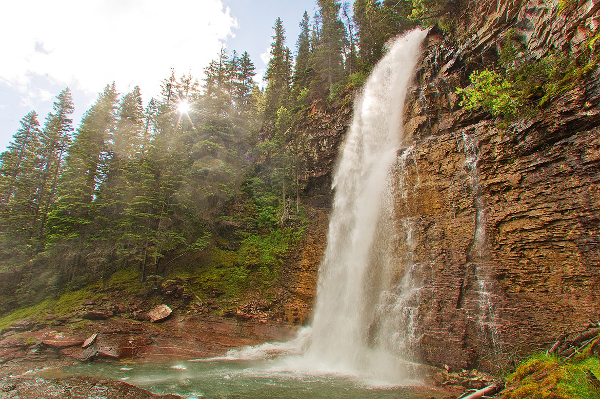 Water tumbles over Glacier National Park&#146;s Virginia Falls.