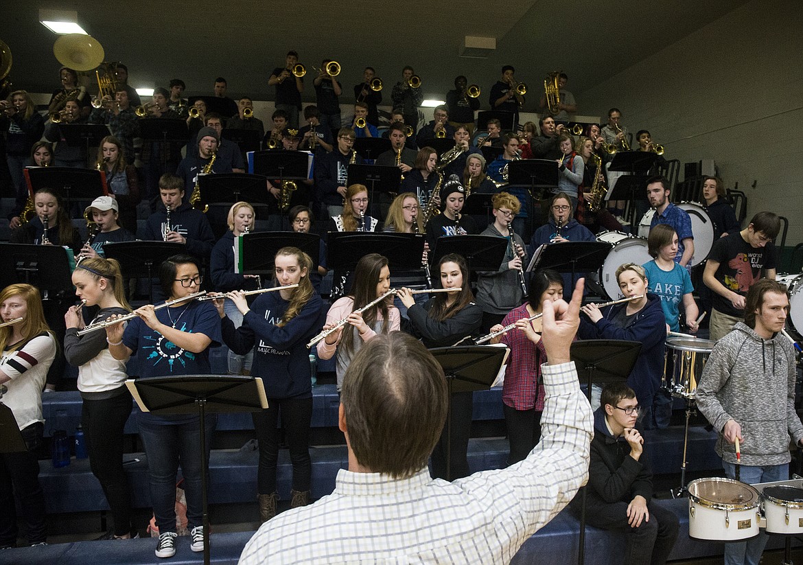 LOREN BENOIT/Press

The Lake City pep band plays a tune during a timeout at Thursday&#146;s game at Lake City High School.